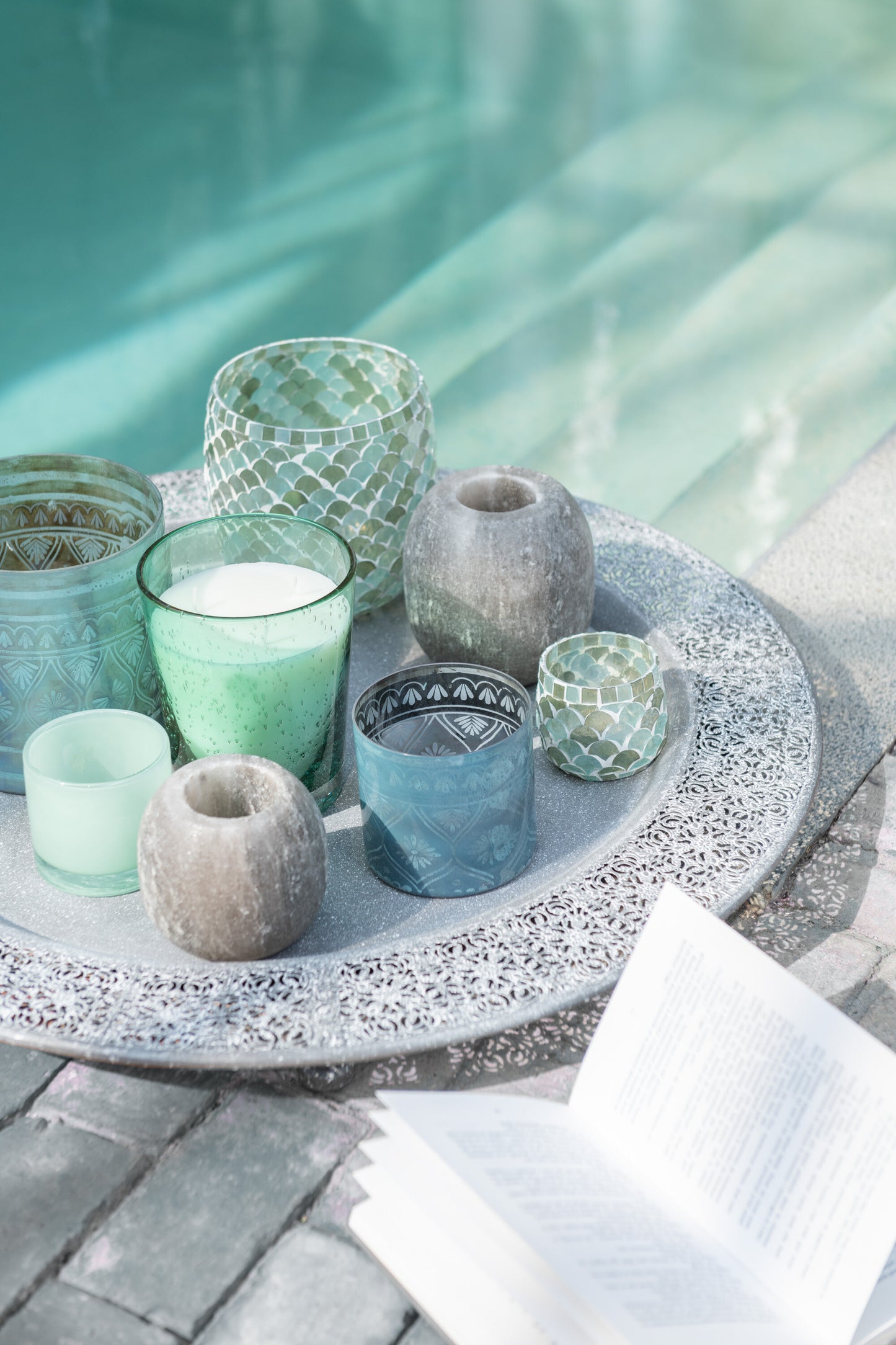 Theelichthouder Mozaiek Glas Aqua Small