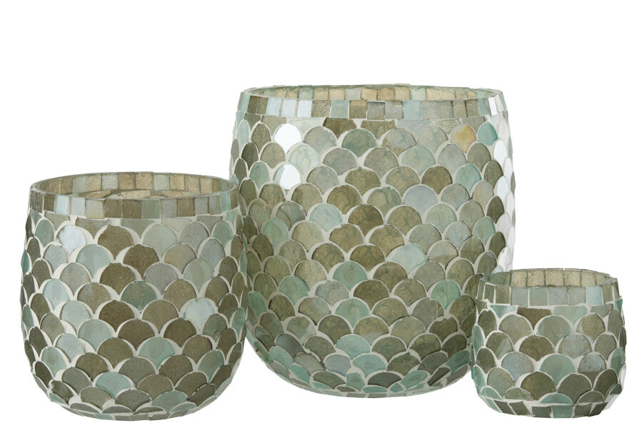 Windlicht Mozaiek Glas Aqua Large