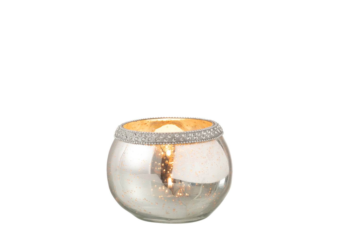 Theelicht Houder Rond Diamant Glas Zilver Small
