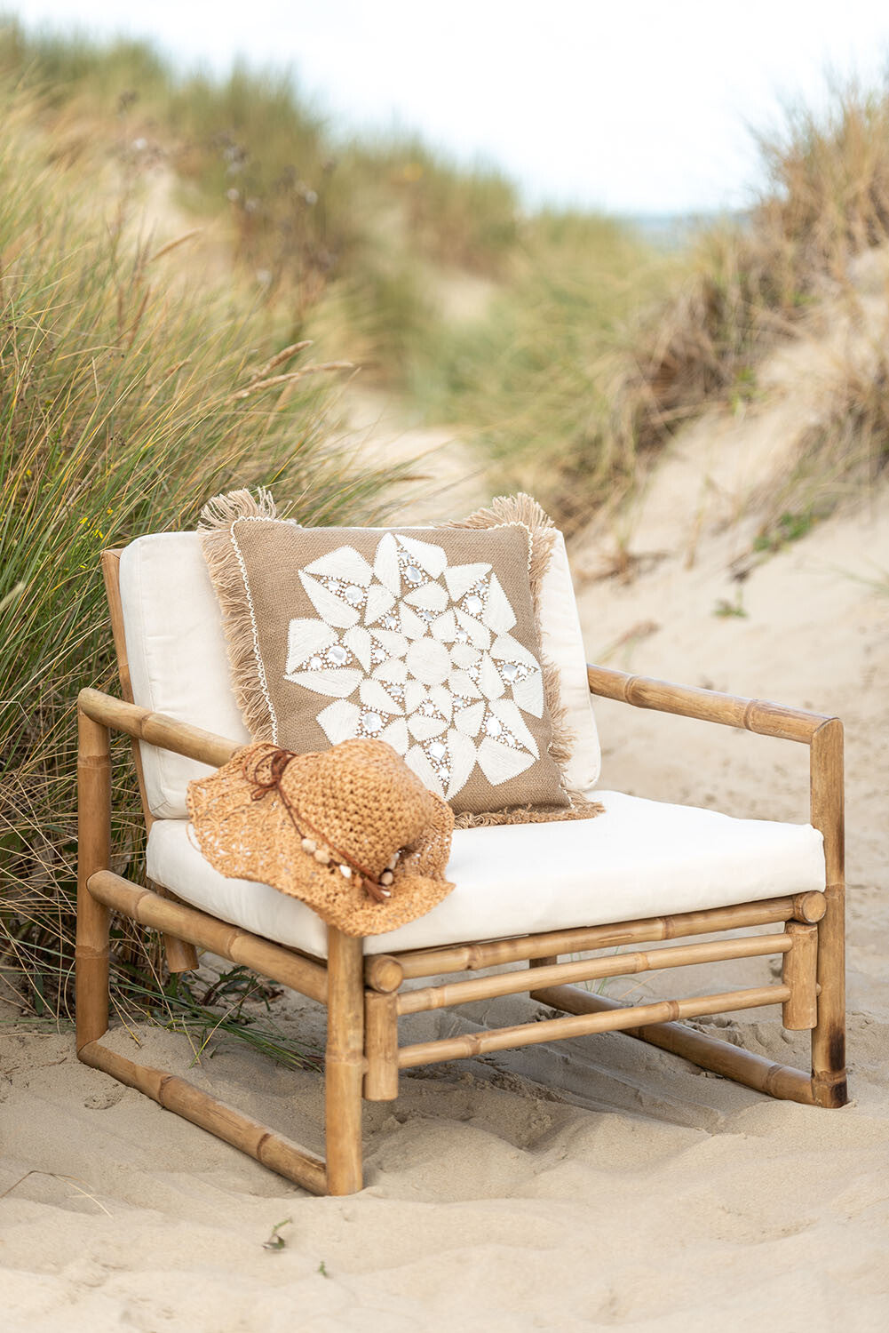 Kussen Bloem Abstract Jute Naturel/Beige