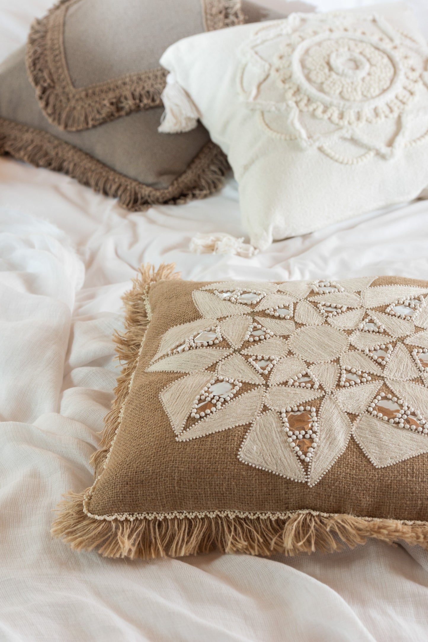 Kussen Bloem Abstract Jute Naturel/Beige