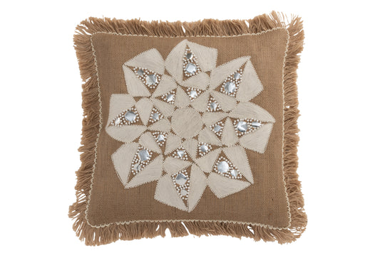 Kussen Bloem Abstract Jute Naturel/Beige
