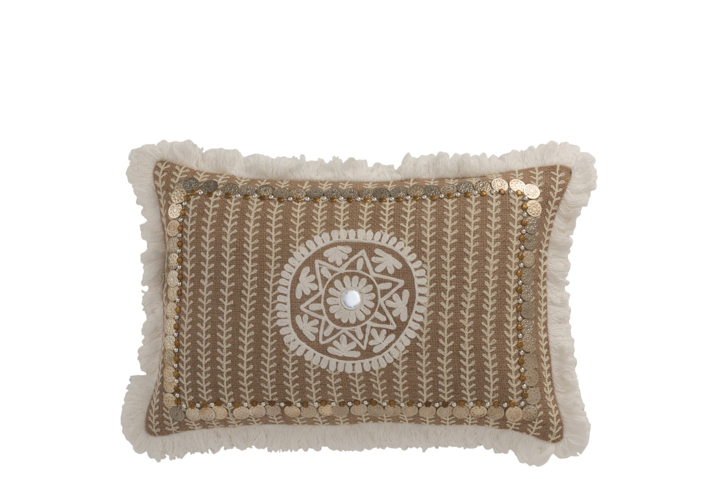 Kussen Rechthoekig Patroon Met Muntjes Jute Naturel/Beige