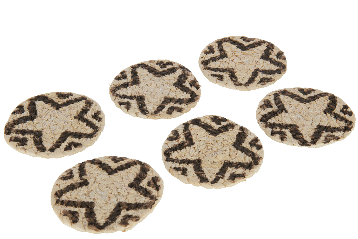 Set Van 6 Onderzetters Rond Ster Maisschil Naturel/Bruin