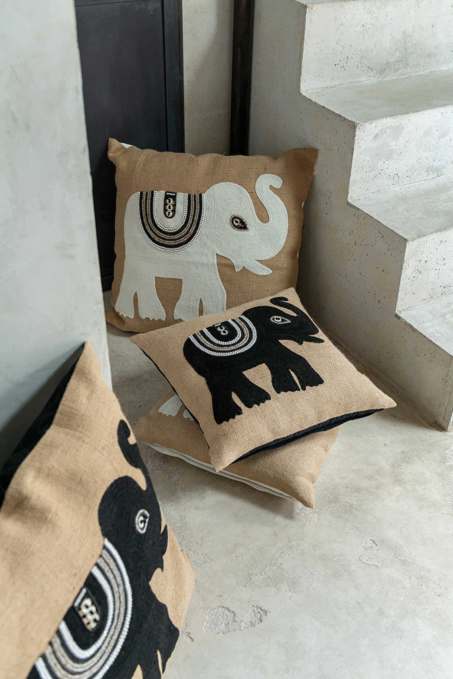 Kussen Olifant Textiel Naturel/Wit Small