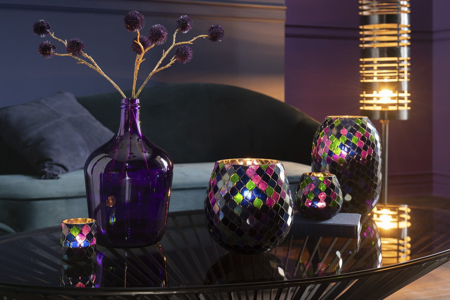 Windlicht Mozaiek Glas Paars Medium