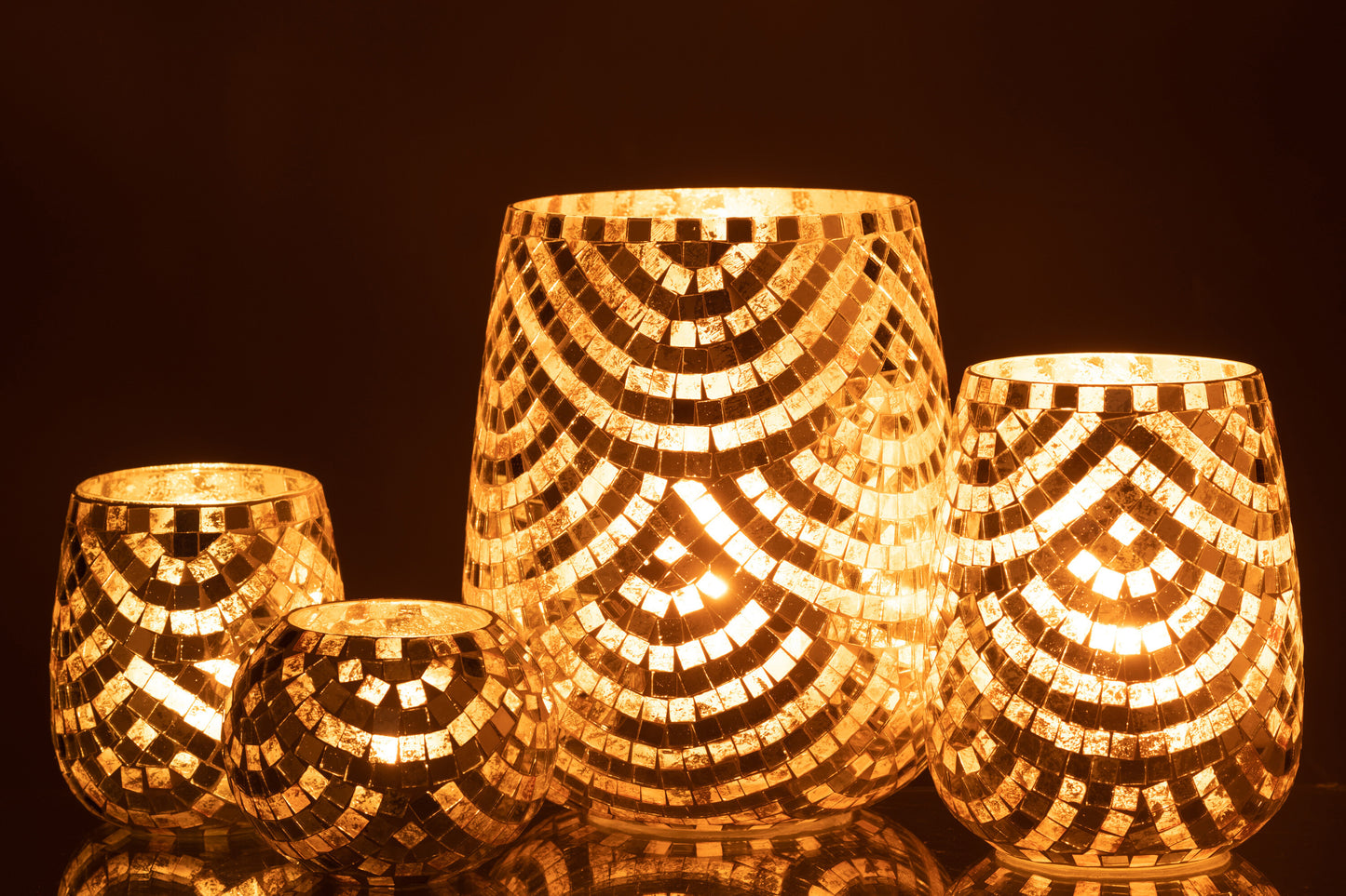 Windlicht Mozaiek Glas Zilver/Goud Extra Large