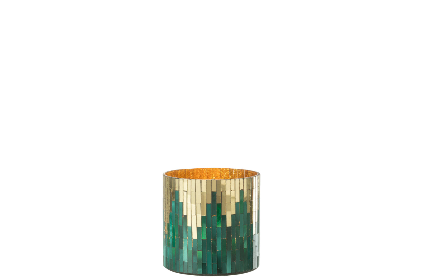 Windlicht Mozaiek Cilinder Groen/Goud Medium