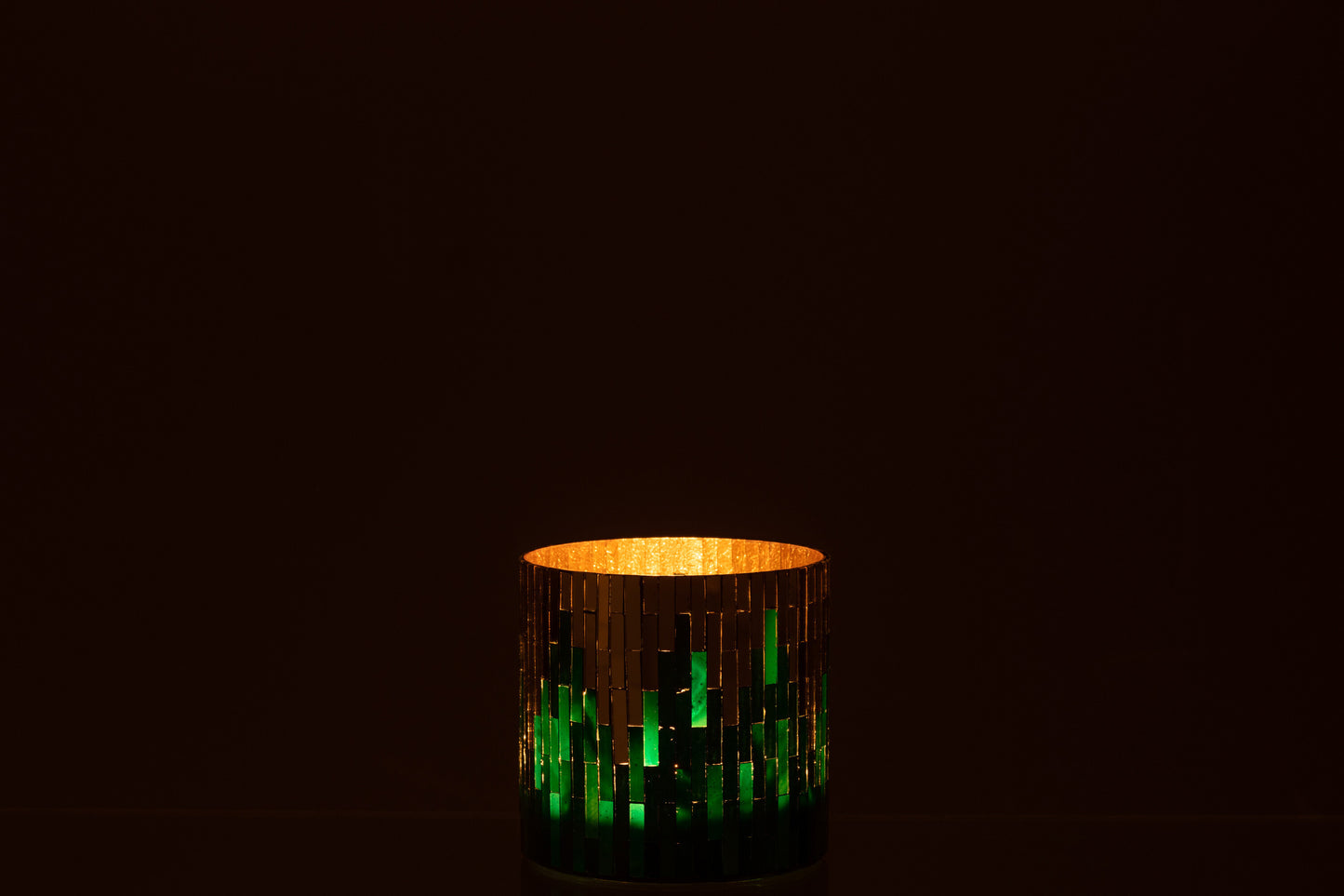 Windlicht Mozaiek Cilinder Groen/Goud Medium