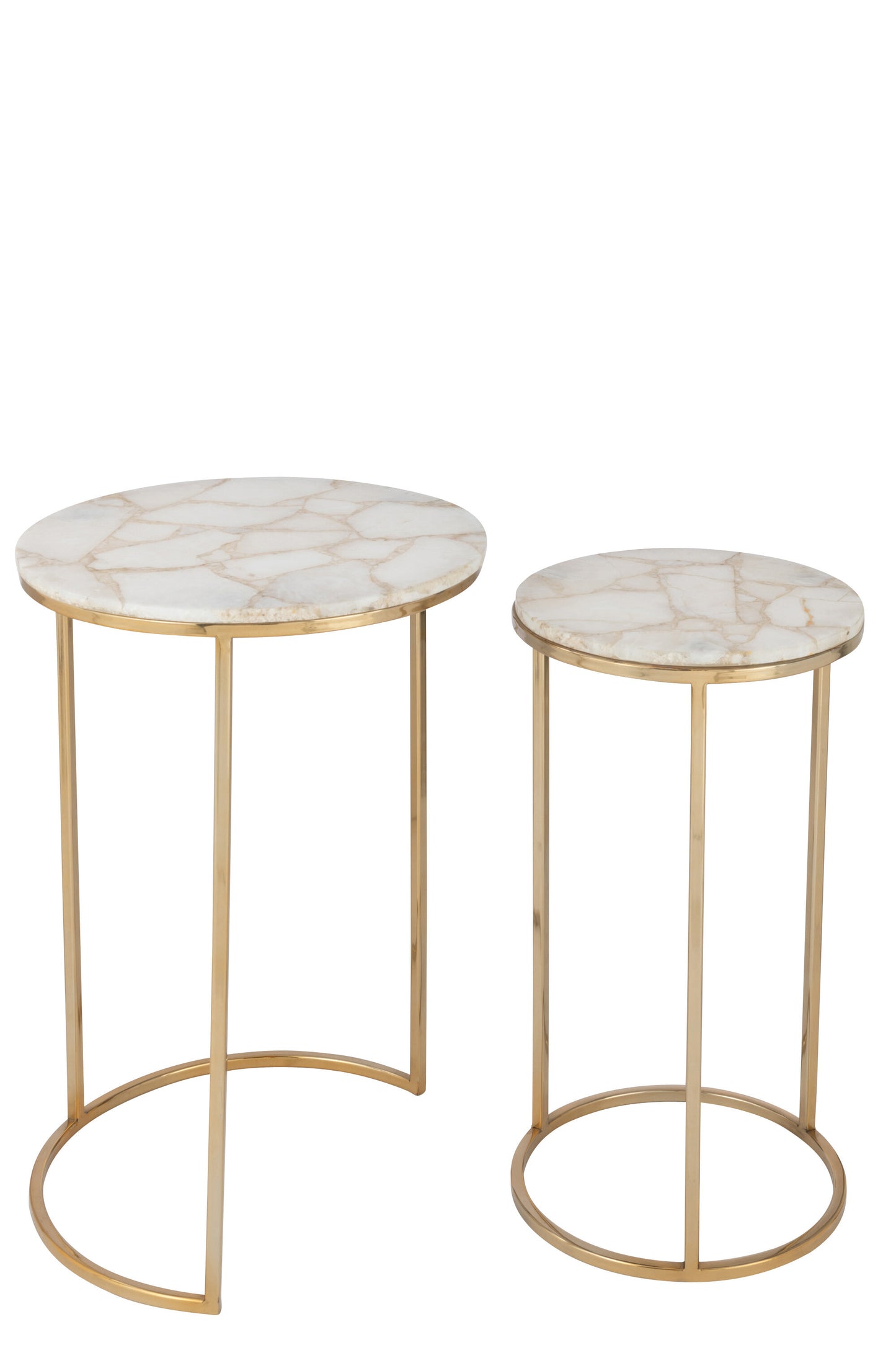 Set Van Twee Bijzettafels Kwarts Steen/Metaal Wit/Goud