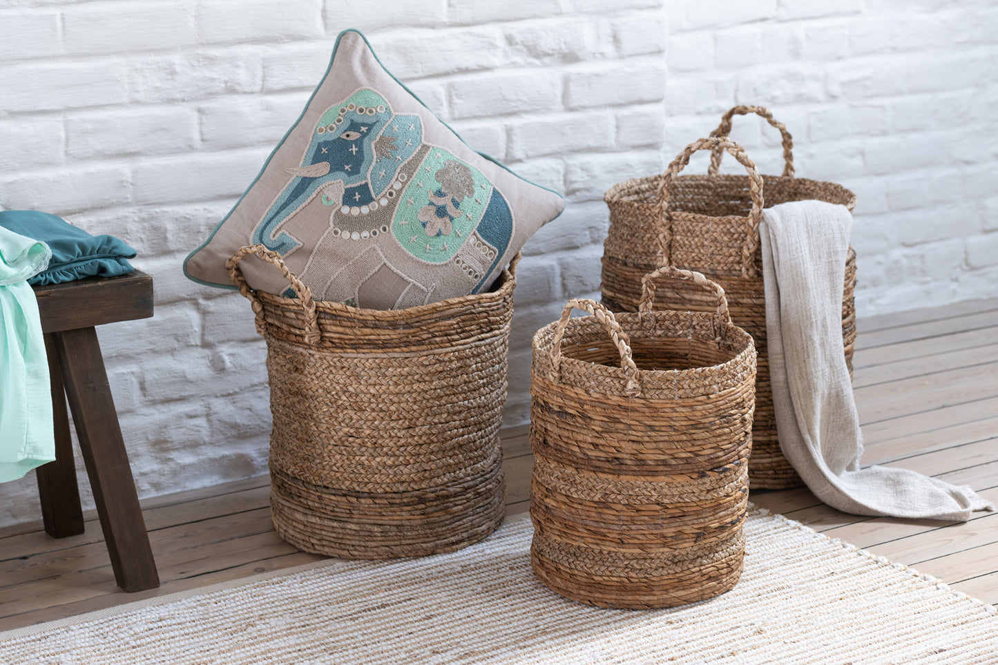 Set Van Drie Manden Lucie Raffia Naturel