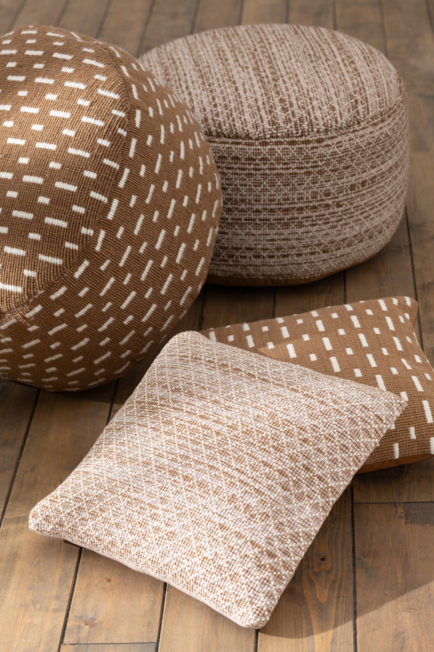 Kussen Lijnen Outdoor Polyester Bruin/Wit