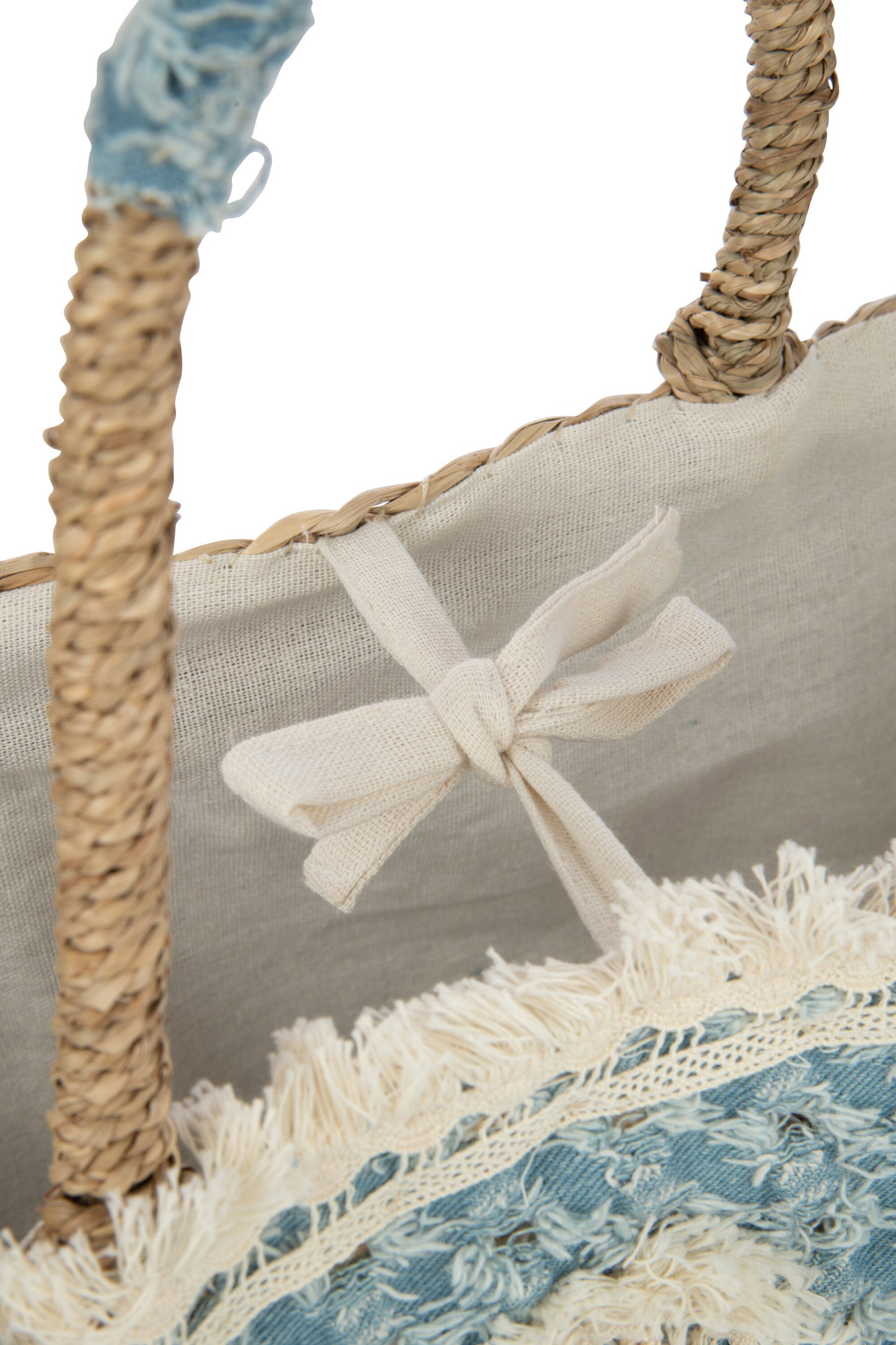 Strandtas Bloemen+Franjes Denim Zeegras Nat/Blauw