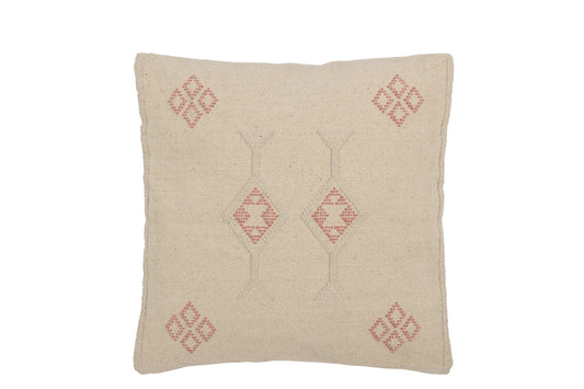 Kussen Diamanten+Pijlen Katoen Creme/Roze