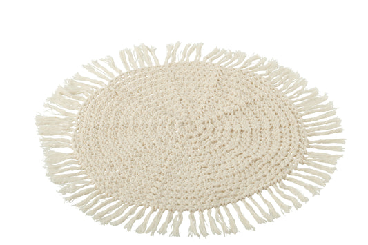 Placemat Rond Geweven+Franjes beige