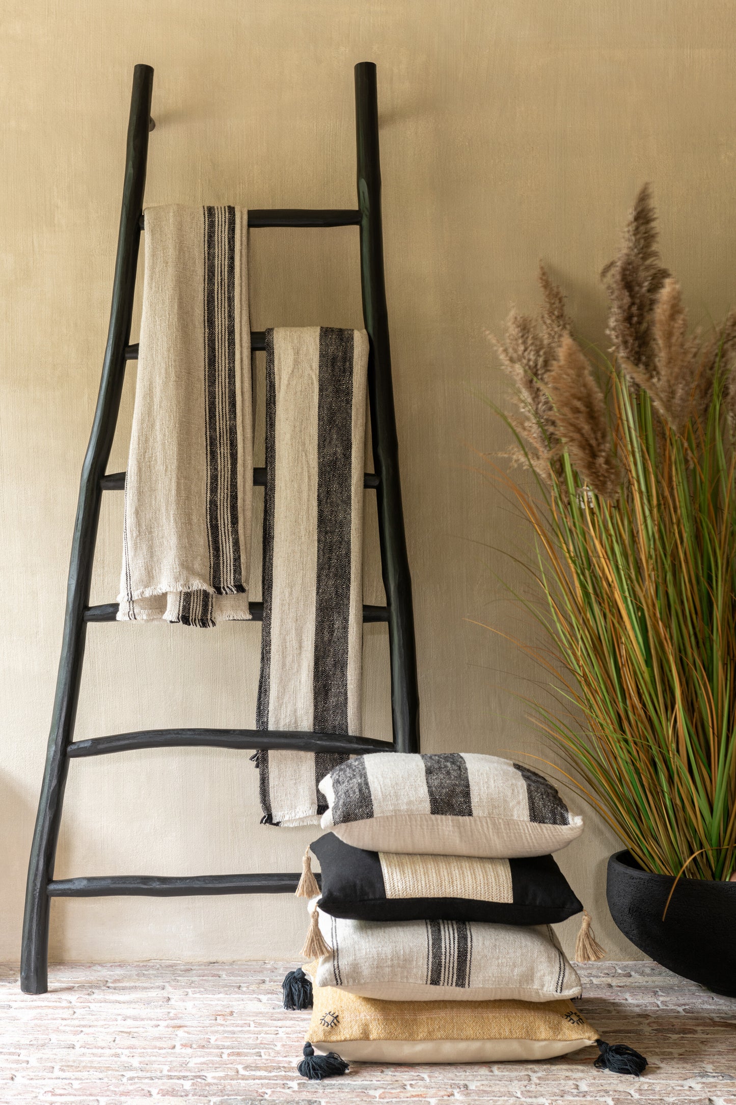 Ladder 6 Stappen Teak Hout Zwart