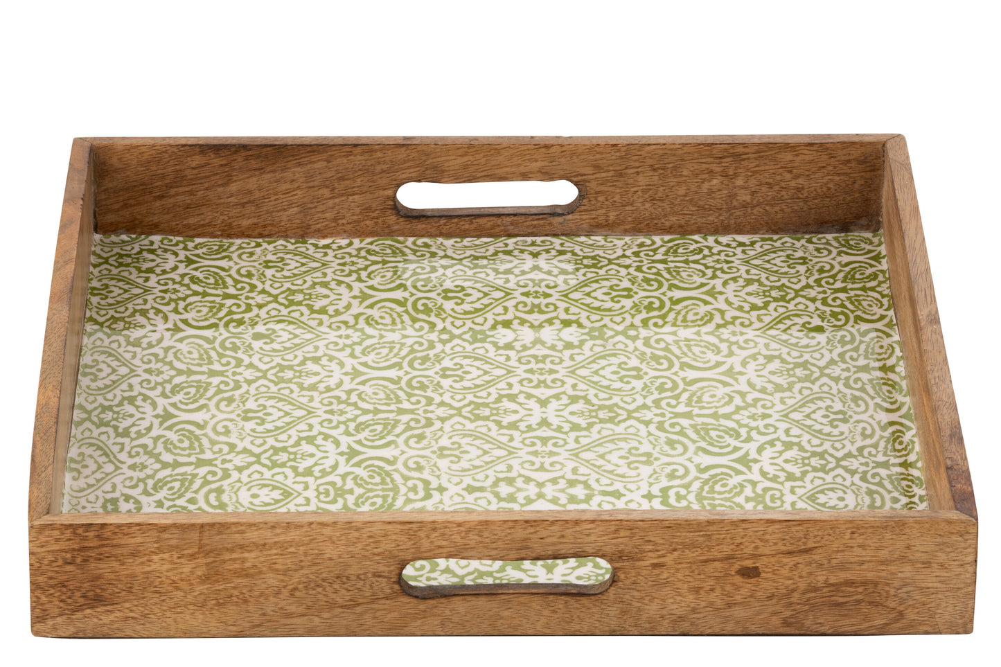 Plateau Vierkant Patroon Mango Hout Groen/Wit