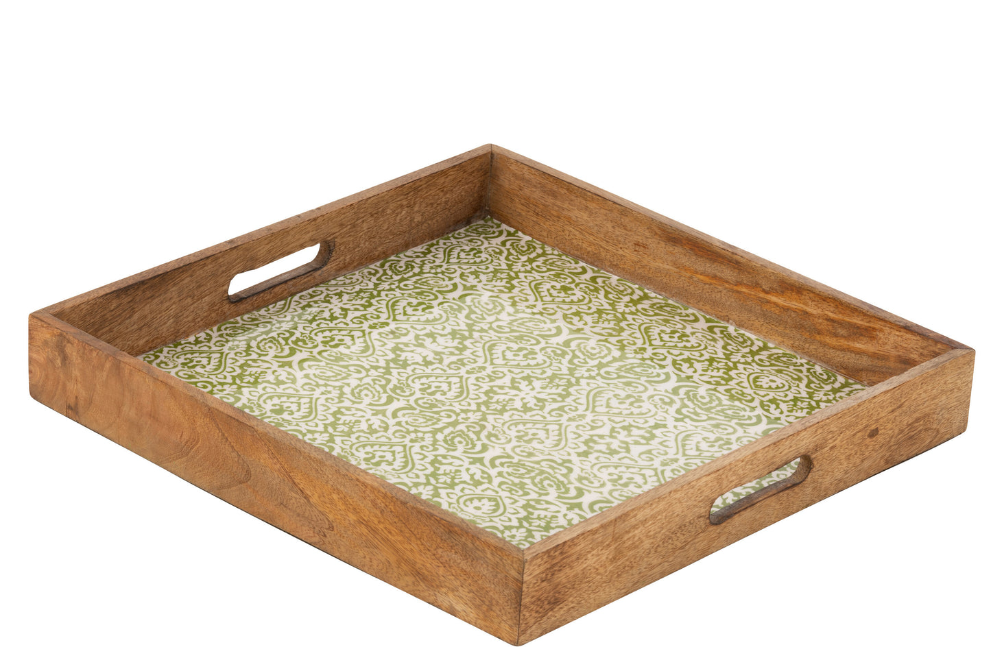 Plateau Vierkant Patroon Mango Hout Groen/Wit