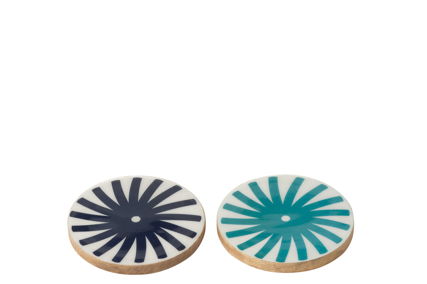 Set Van 4 Onderzetter Stralen Mango Hout Blauw/Wit