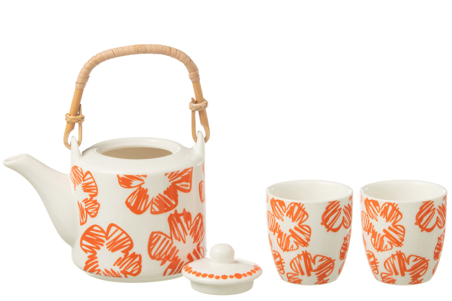 Set theepot met 2 mokken keramiek Oranje
