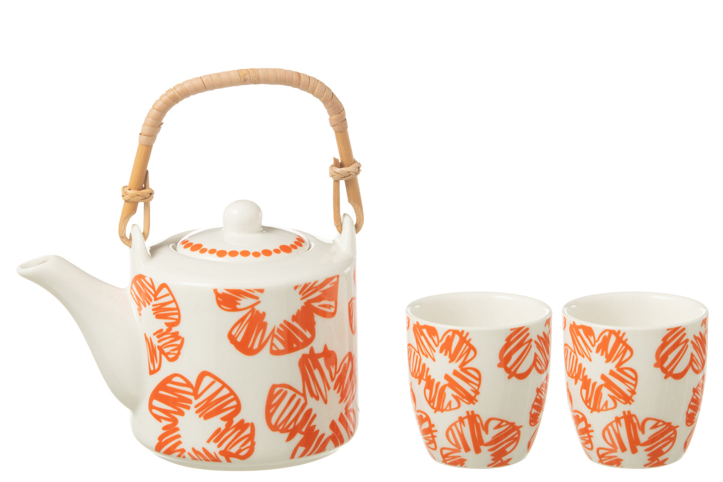 Set theepot met 2 mokken keramiek Oranje