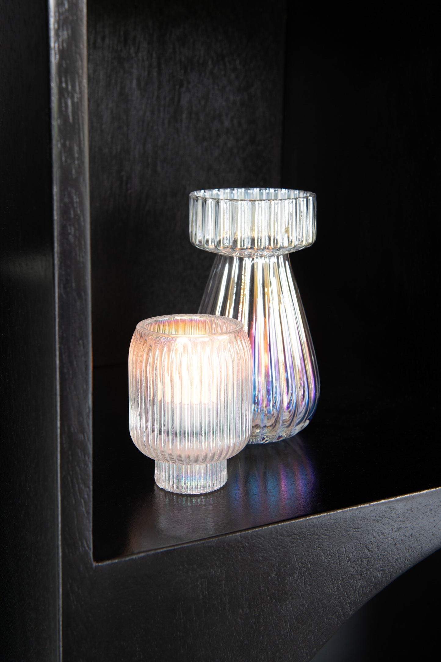 Kaarshouder/T-Lichthouder Rib Glas Parelmoer Transparant