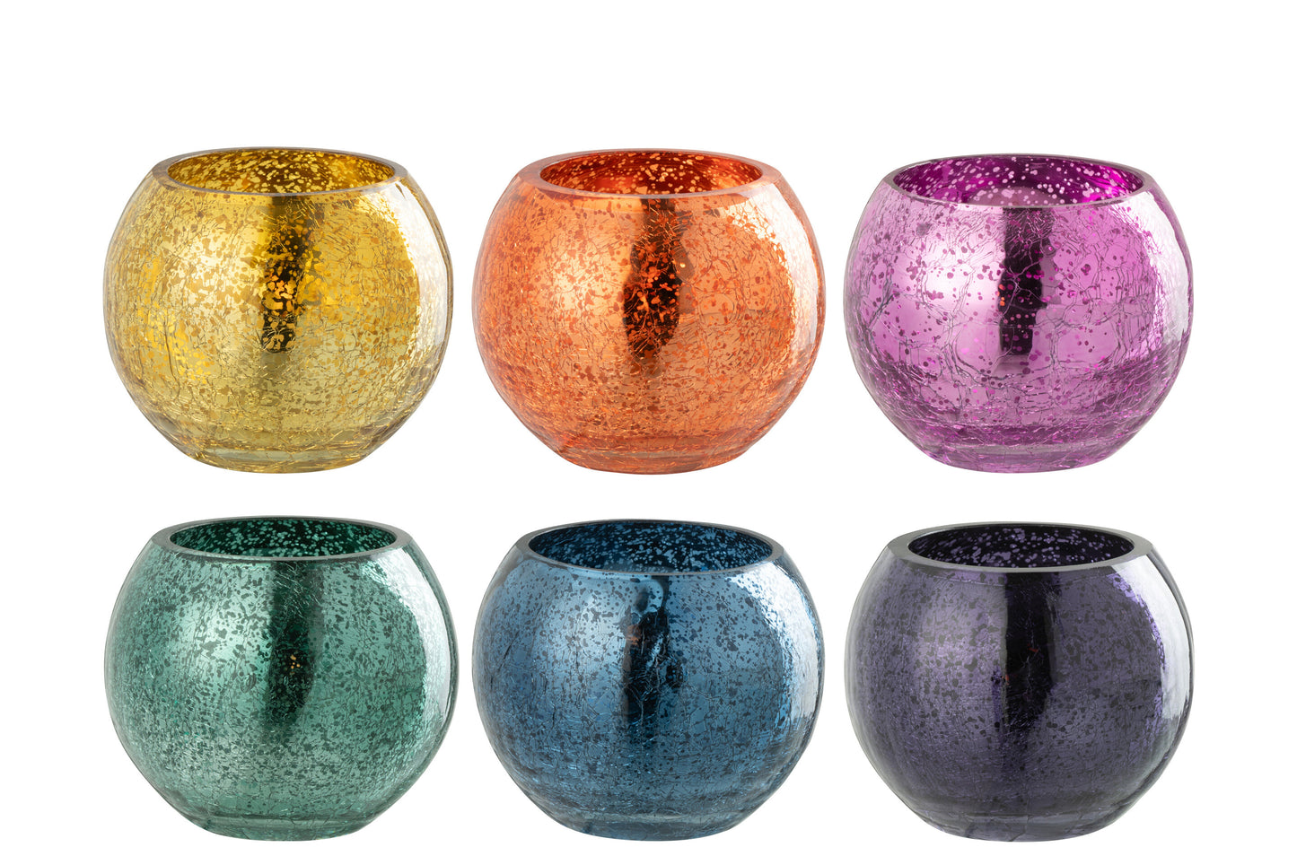 Theelichthouder Bal Craquelé Glas Mix Assortiment Van 6