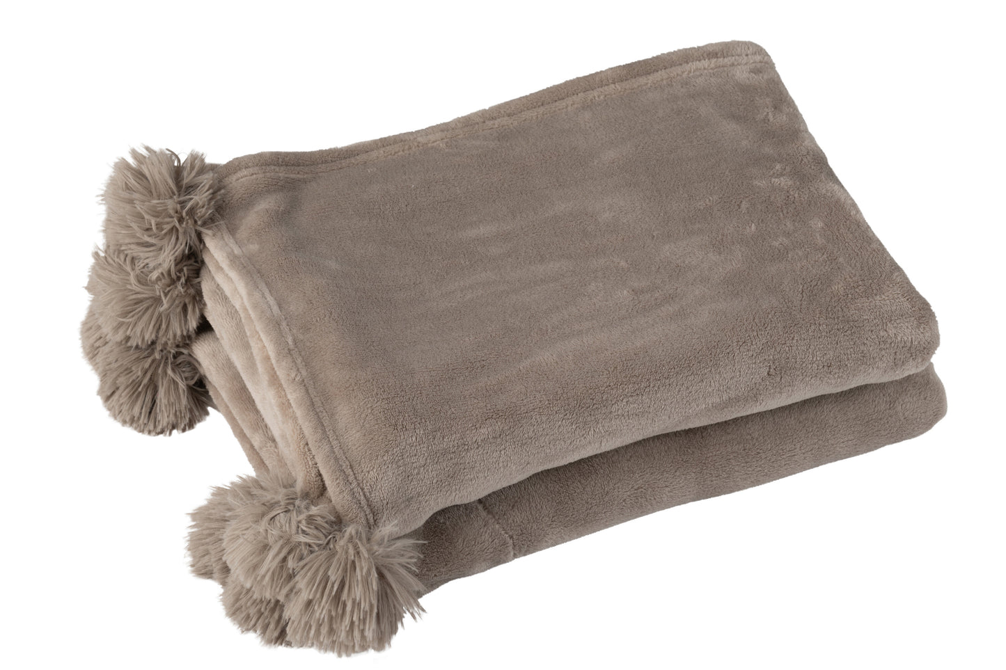 Plaid Pompom Polyester Taupe