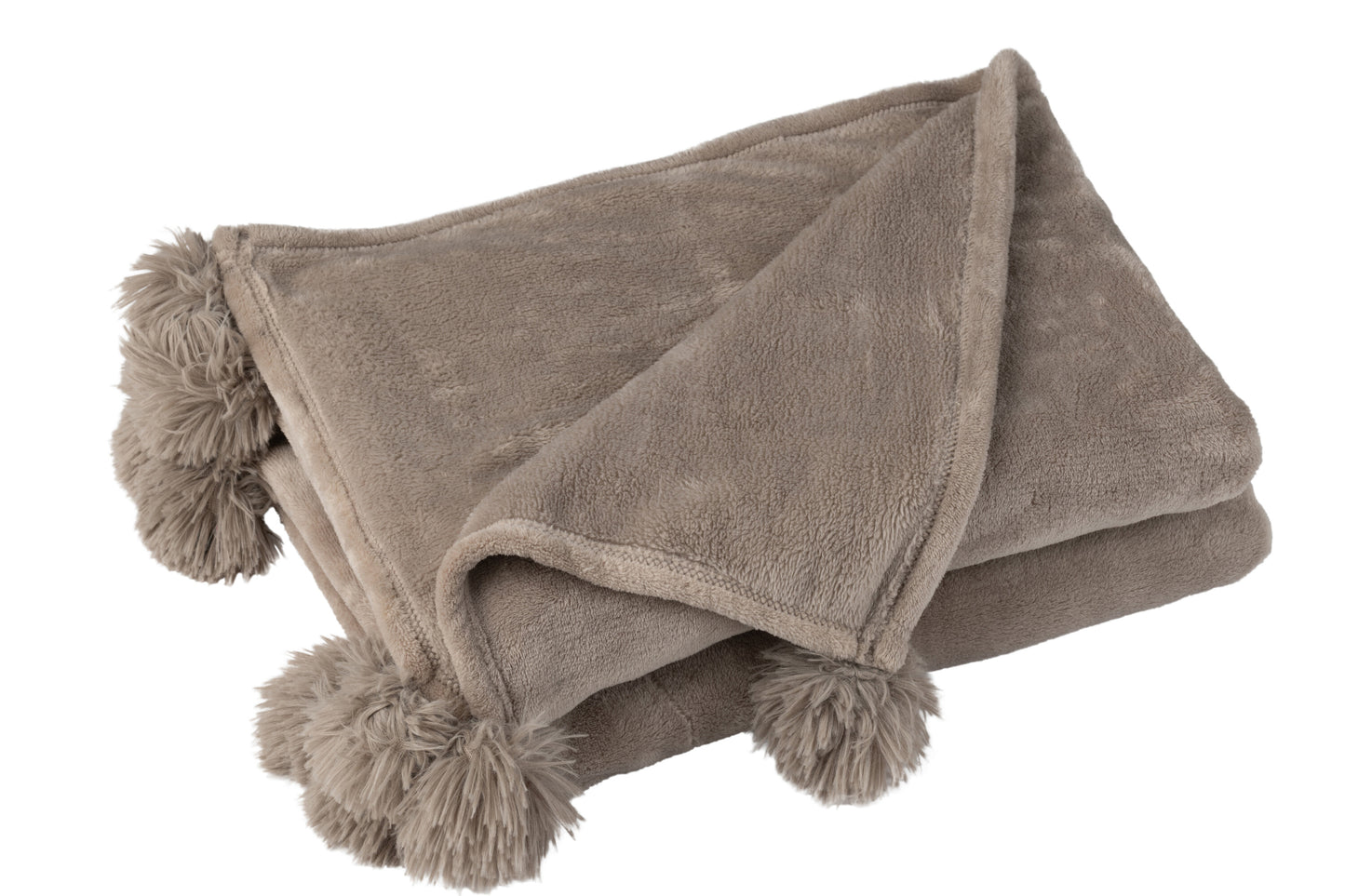 Plaid Pompom Polyester Taupe