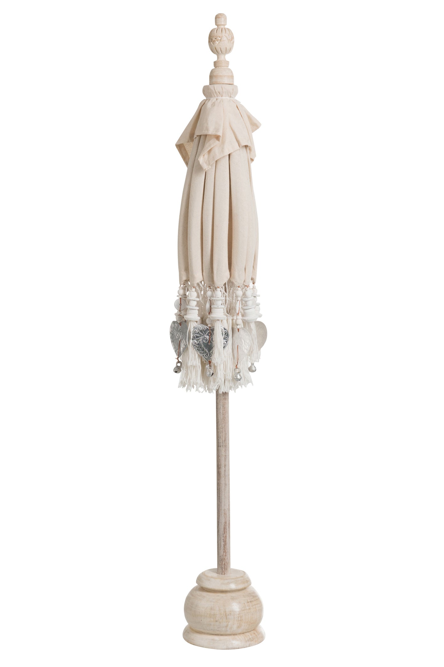 Parasol+Voet+Kwast Katoen/Hout Creme/Zilver Small