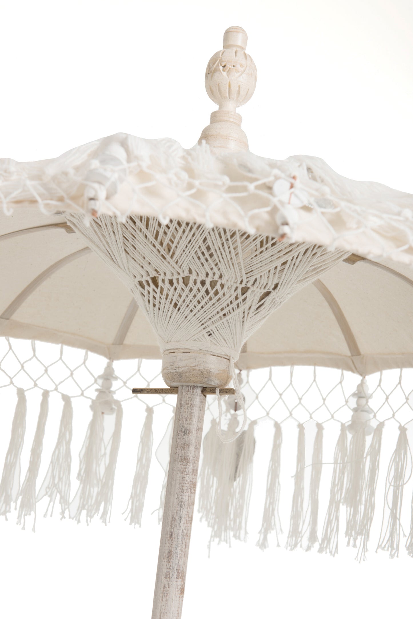 Parasol+Voet+Kwast Katoen/Hout Creme/Zilver Small