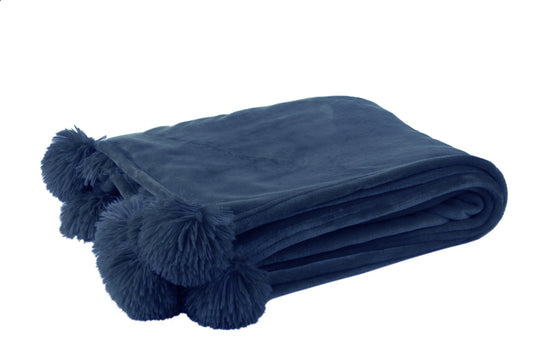 Plaid Pompom Blauw