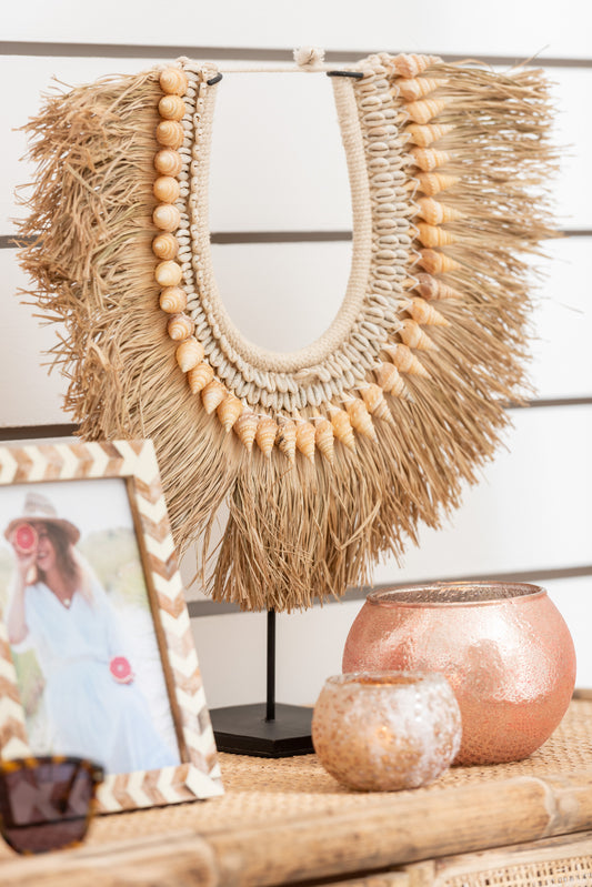 Ketting +Staander Dora Schelpen/Zeegras Beige Large