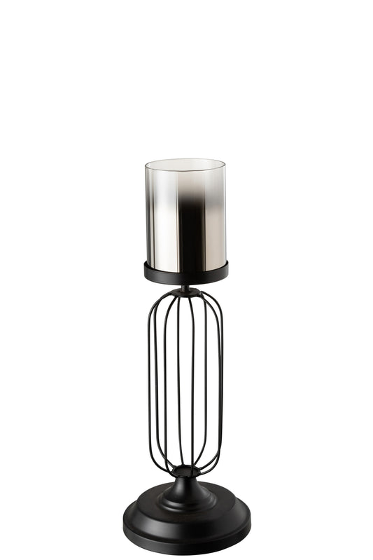 Windlicht Op Voet Metaal/Glas Zwart Small