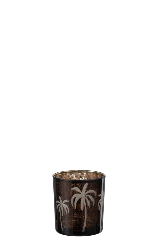 Theelichthouder Palmboom Glas Bruin Small