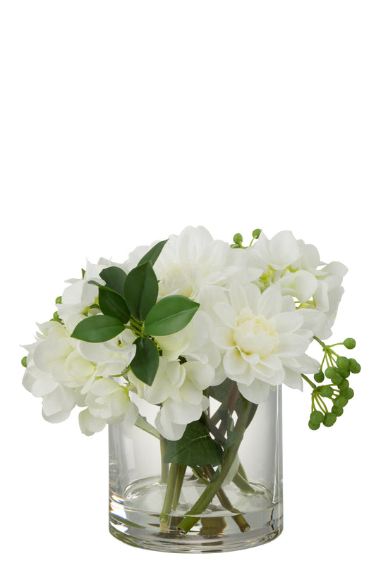 Dahlia Hydrangea In Vaas Glas Wit