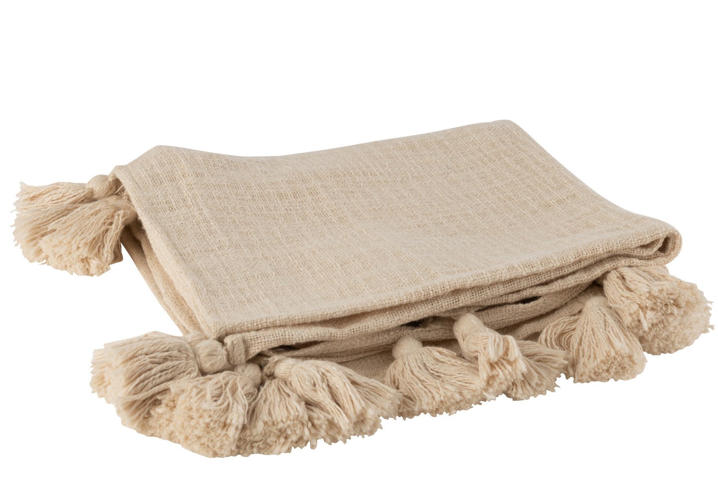 Plaid Cosy Pompom Katoen Beige