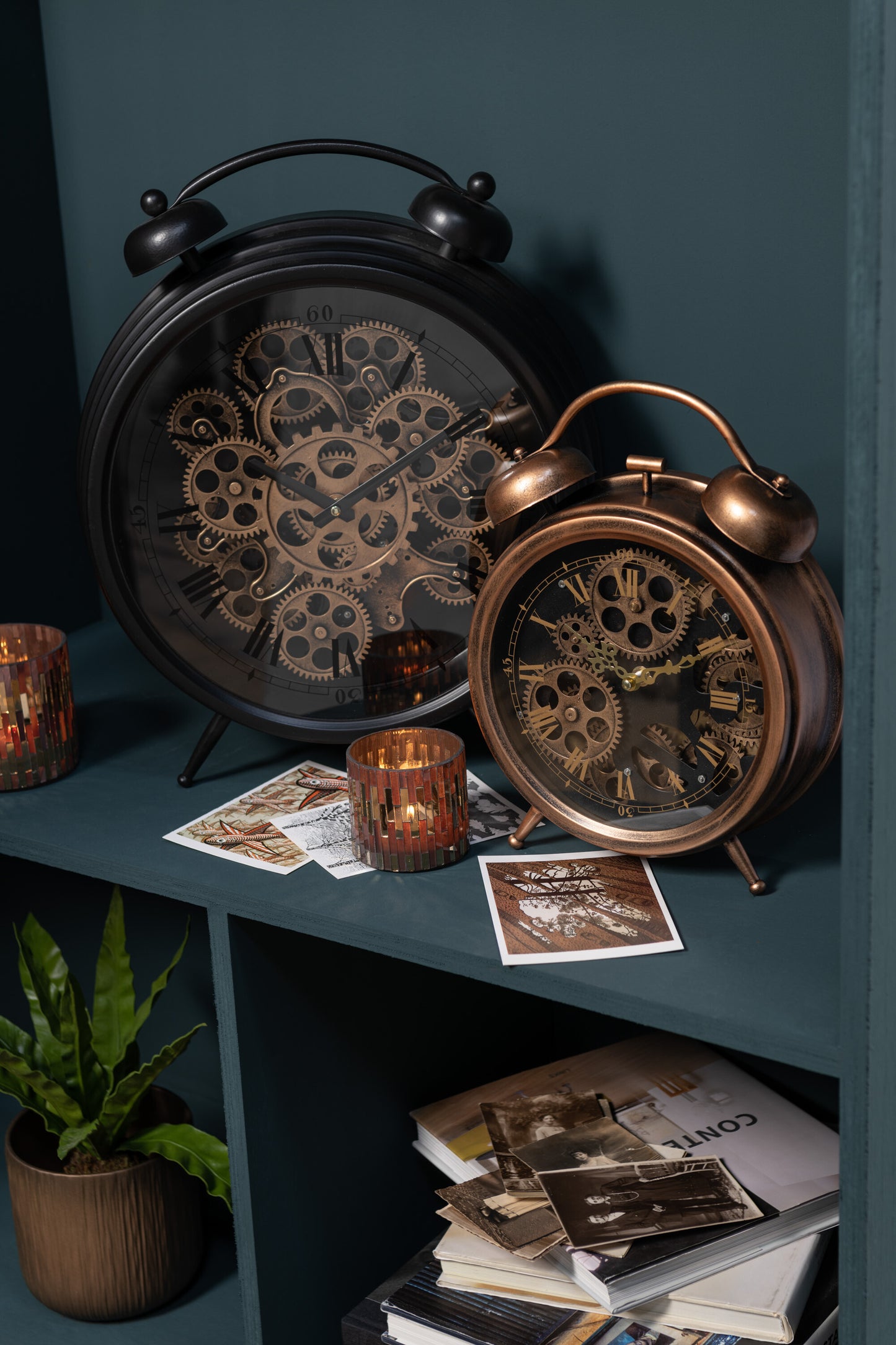 Klok Wekker Romeinse Cijfers Tandwielen Metaal Koper Medium