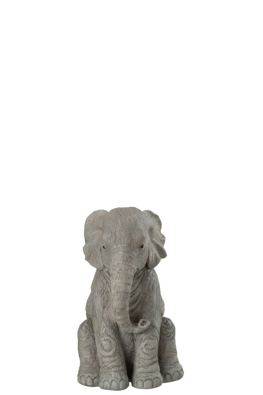 Olifant Zittend Poly Grijs Large