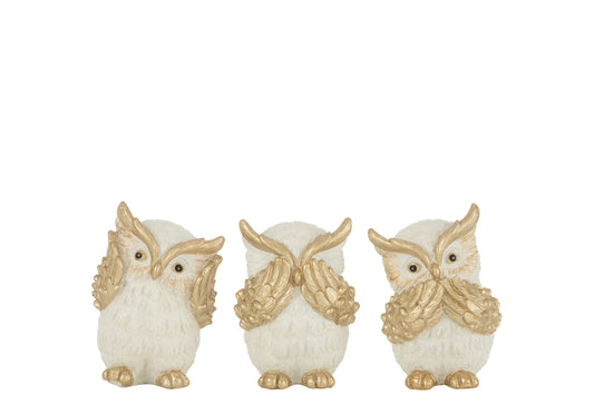 Uil Zien/Horen/Zwijgen Resine Goud Small Assortiment Van 3