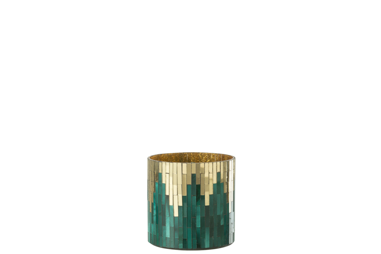 Windlicht Mozaiek Cilinder Groen/Goud Medium