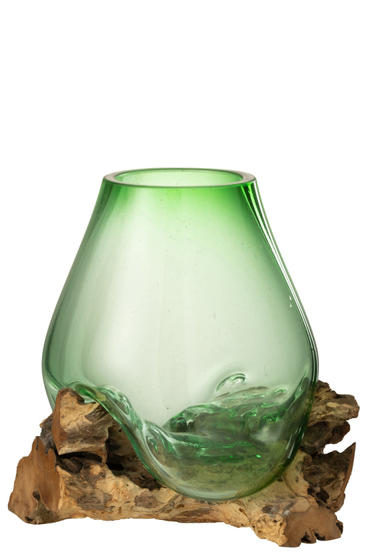 Vaas Op Voet Gamal Hout/Gerecycleerd Glas Natuur/Groen Large