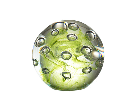 Presse Papier Luchtbellen Glas Groen Medium