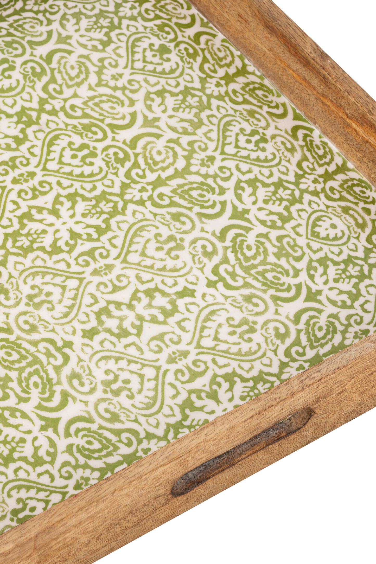 Plateau Vierkant Patroon Mango Hout Groen/Wit