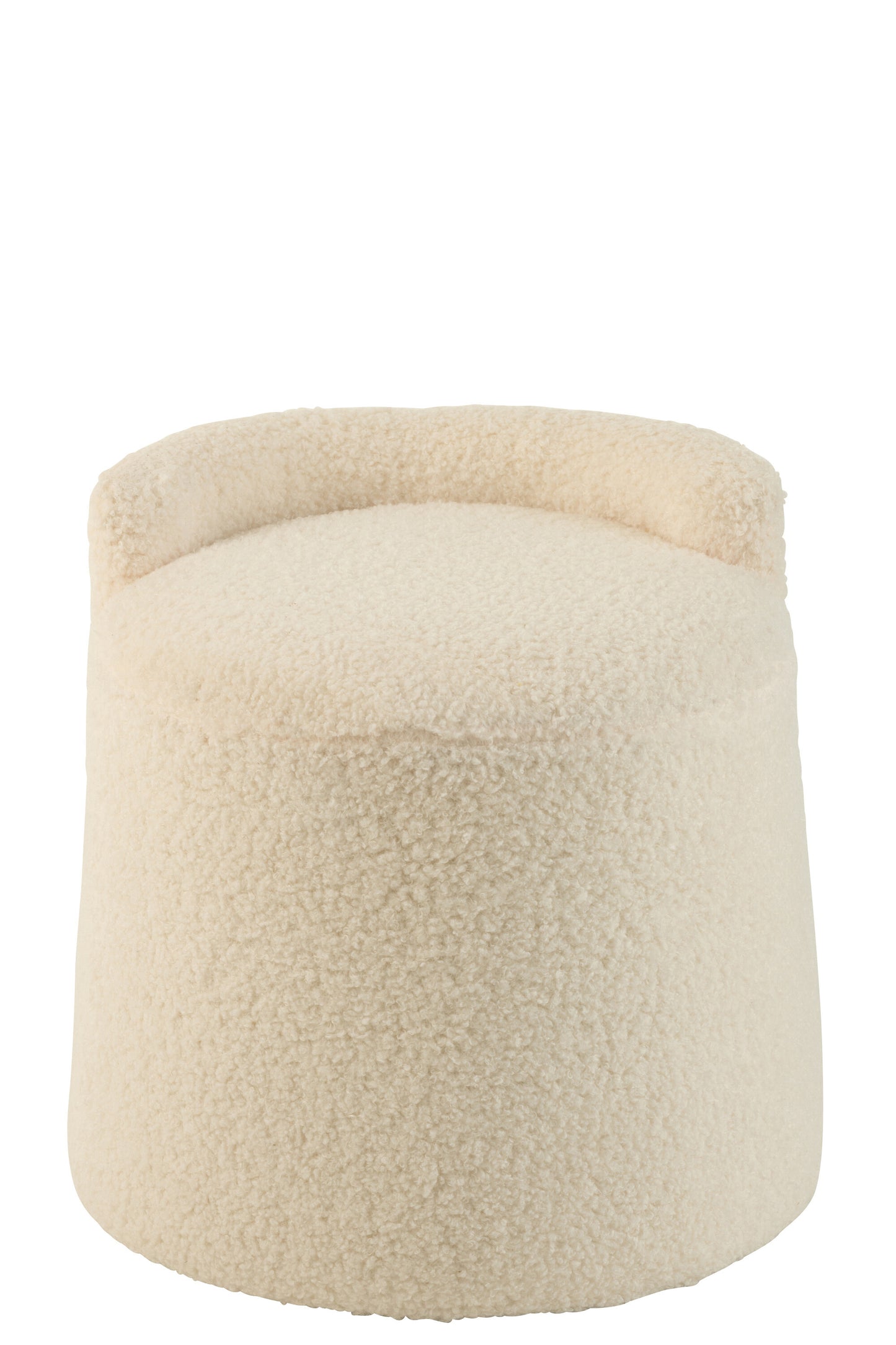 Poef Teddy Rond+Rugleuing Bouclé Wit