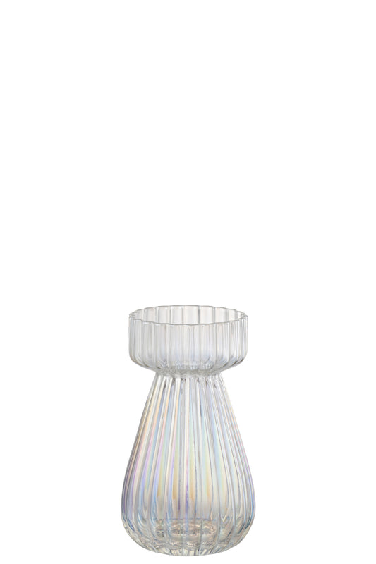Kaarshouder/T-Lichthouder Rib Glas Parelmoer Transparant