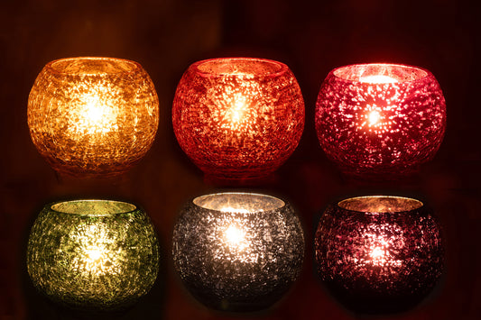 Theelichthouder Bal Craquelé Glas Mix Assortiment Van 6