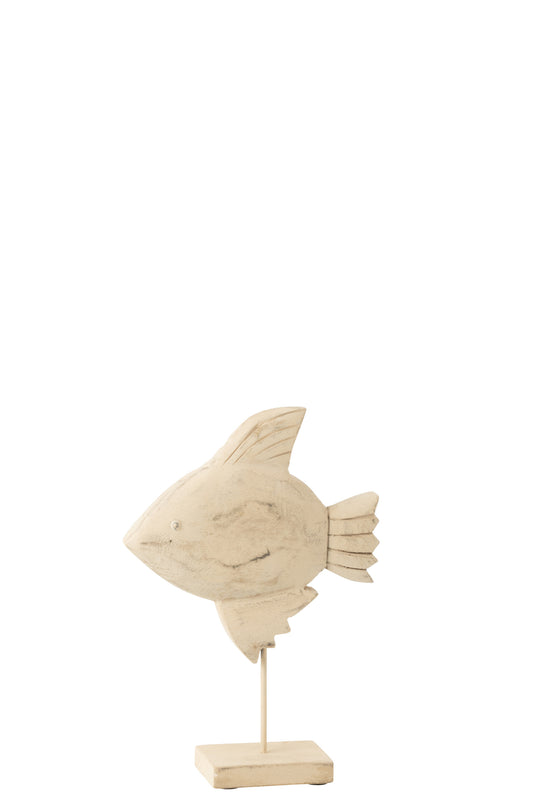 Decoratie Vis Mangohout/Metaal Naturel/Wit Small
