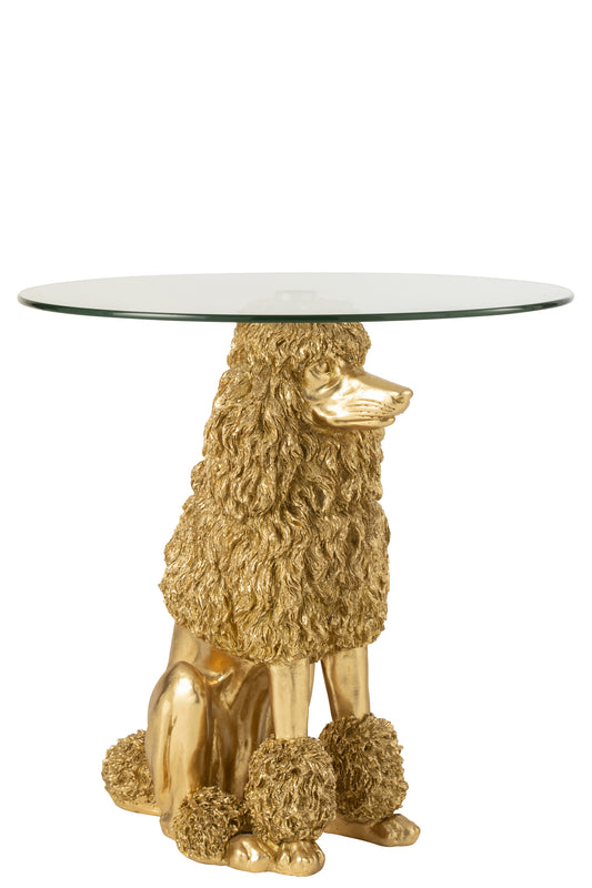 Bijzettafel Poedel Rond Polyresin Goudkleurig