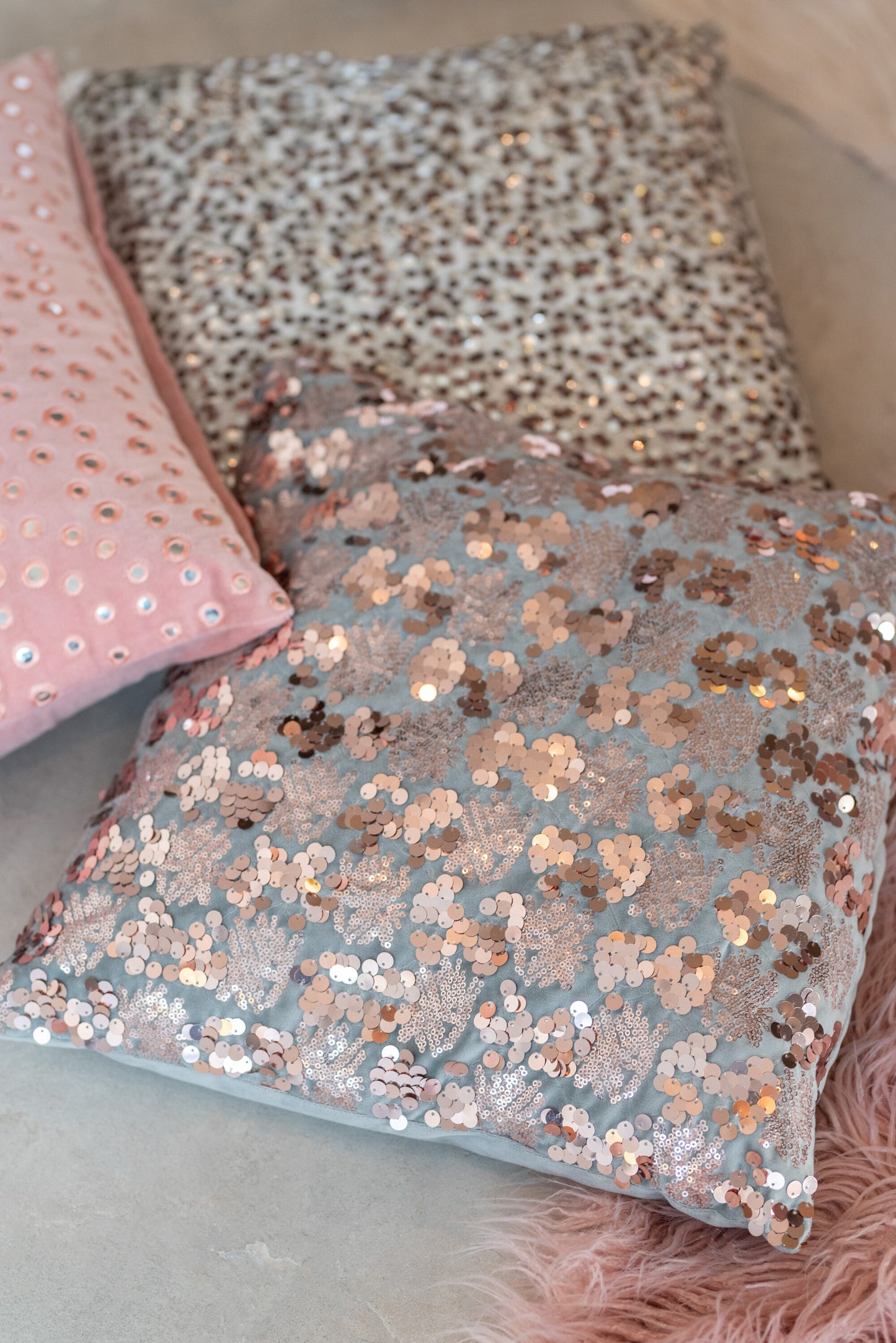 Kussen Paillet Velvet Grijs/Roze